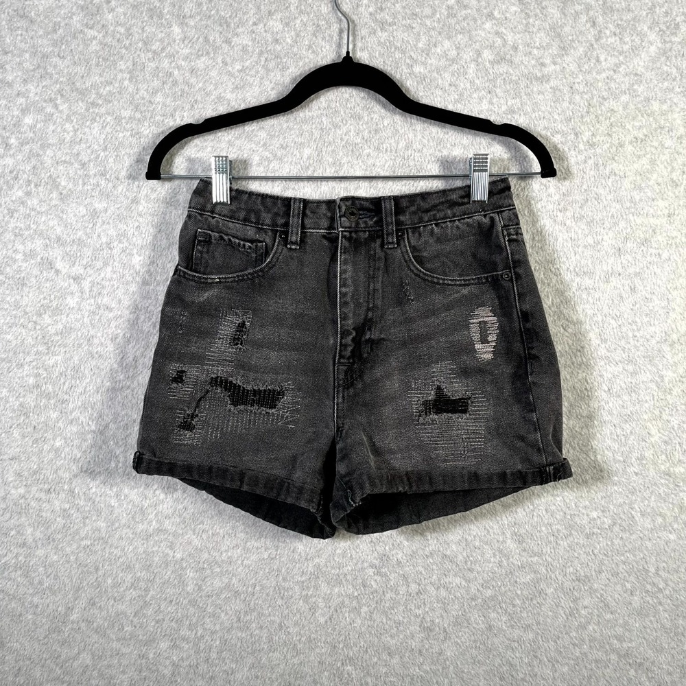 Buffalo David Bitton Joanna Super Shorts Womens 25 Black Denim Cotton High Rise